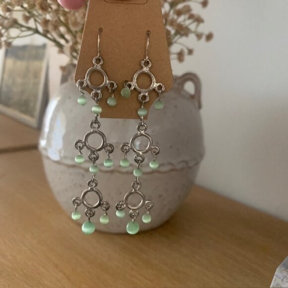 BOGO Mint Green Fiber Optic Bead Chandelier Earrings | Fairycore Boho - Picture 4 of 4